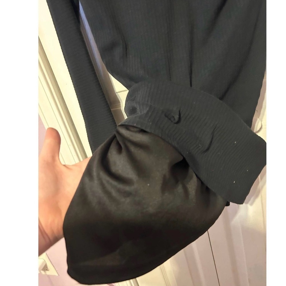 Revamped Black Long Sleeve V-Neck Dress Ruched Waist Size XL Little Black Dress - Picture 5 of 9